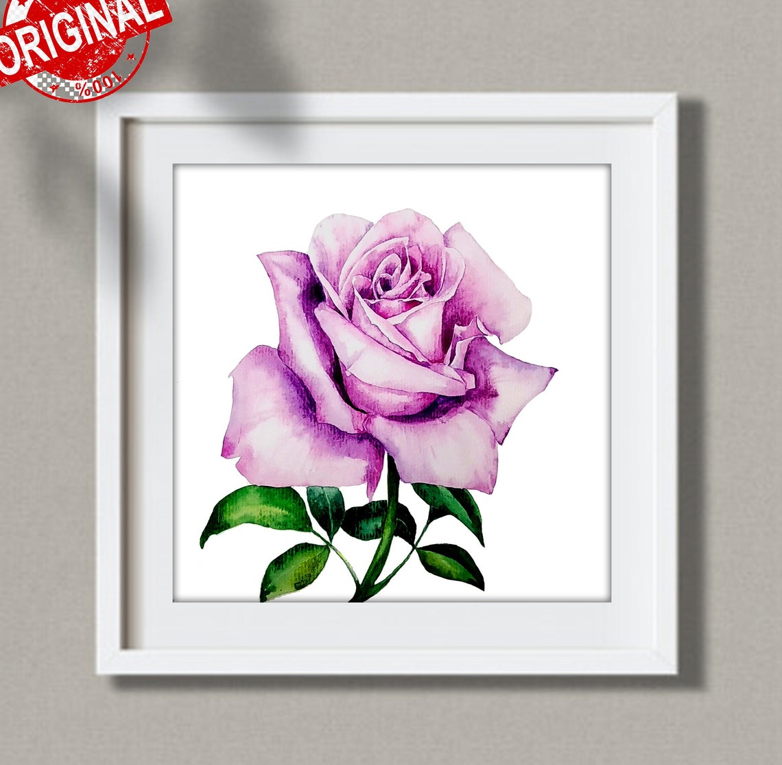 Lavender Pink Rose on Stem Botanical Watercolor Flower Art Poster - Image 2