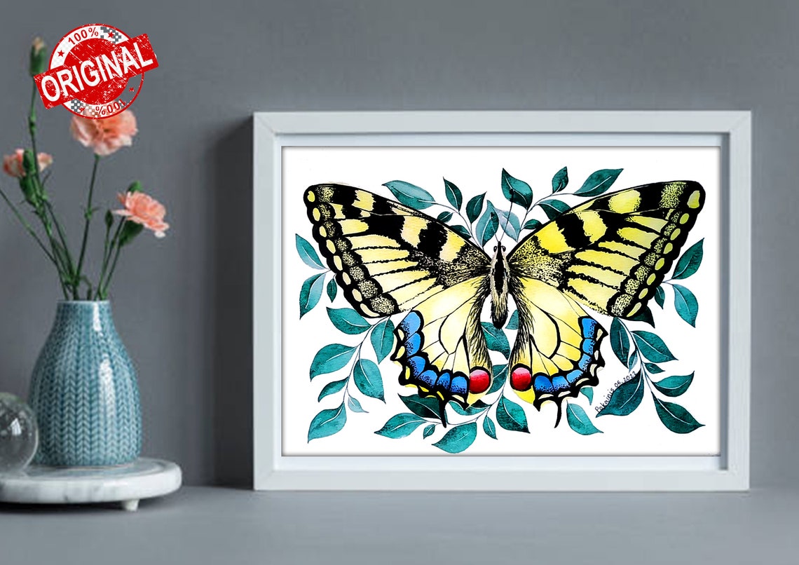 Butterfly Original Watercolor Painting Monarch Butterfly Ornament Botanical Wall Art Bug Painting Floral Still Life Garden Fine Art - Image 4
