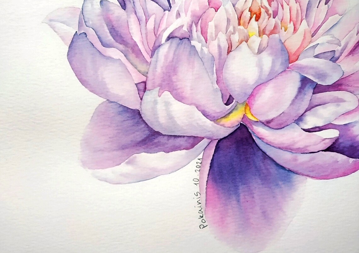 Lavender Peony Watercolor Single Bloom Pastel Floral Art Poster - Image 2