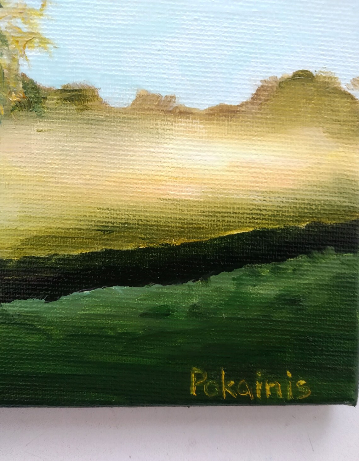 Park Footbridge Oil Painting Golden Morning Trees Scenic Poster - Image 2