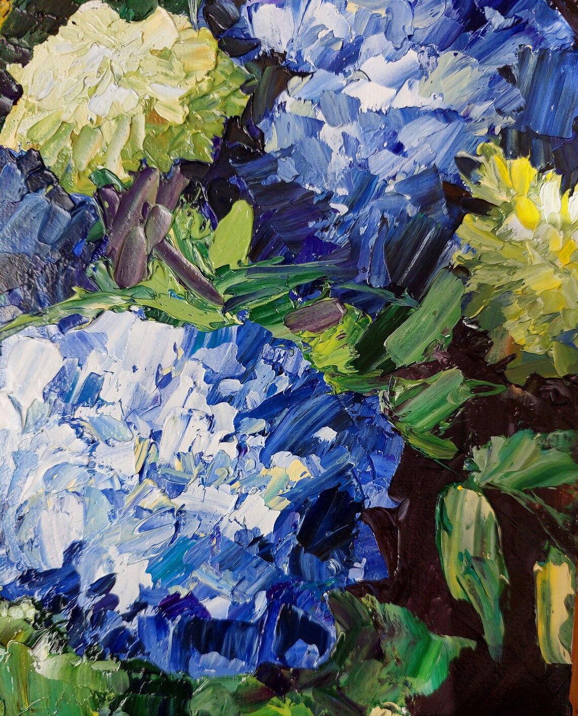 Blue Hydrangeas Impasto Oil Painting Bouquet Floral Art Poster - Image 5