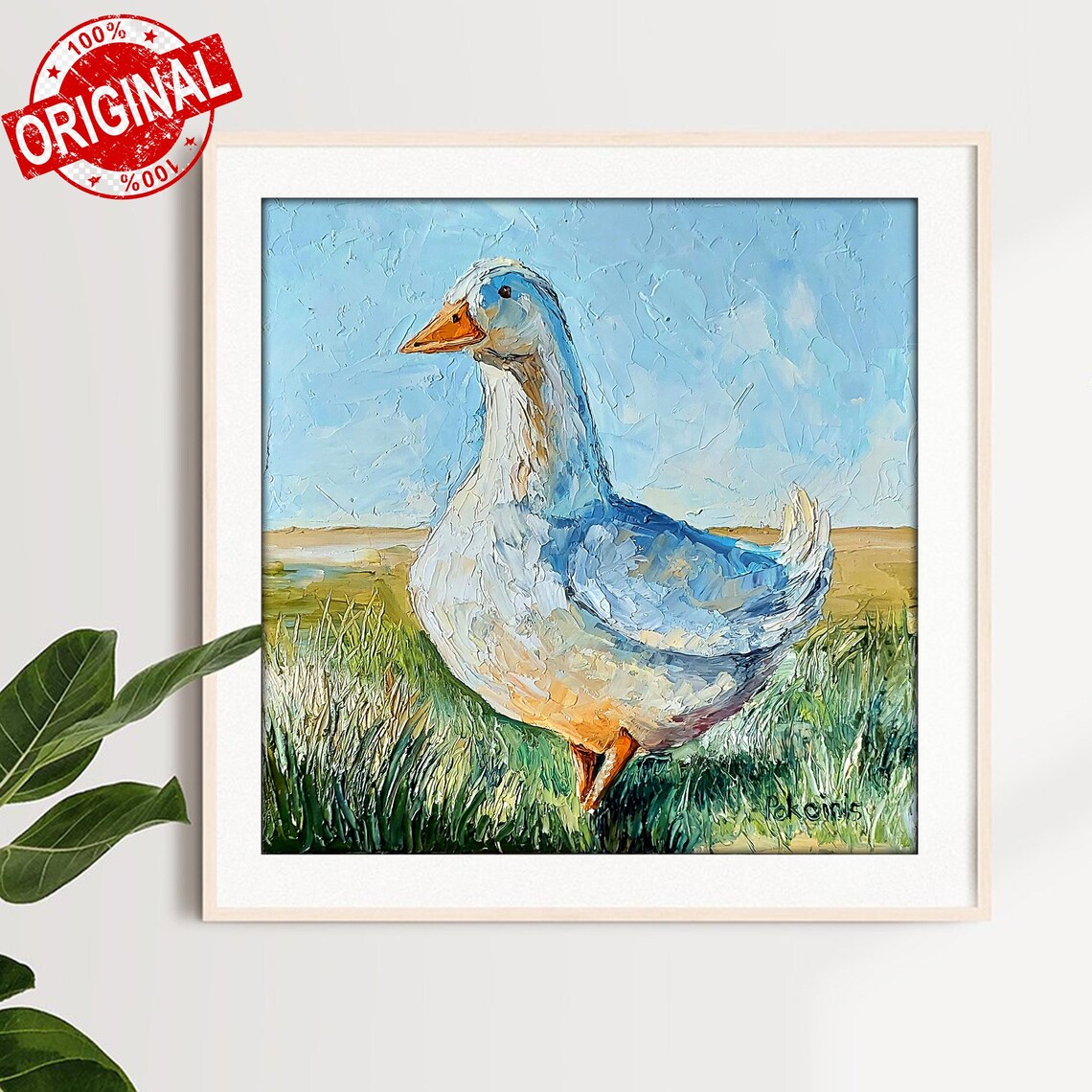 White Goose Oil Painting Farm Waterfowl Portrait Rustic Poster - Image 3