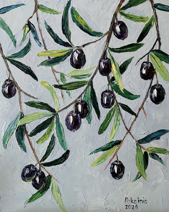 Olive Branch Painting Small Oil Painting Still Life Painting Olive Tree Impasto Oil Painting Original Artwork Olive Branch Wall Art