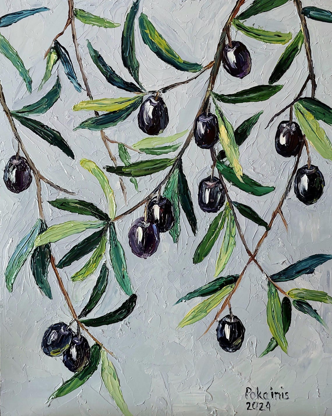 Olive Branch Painting Small Oil Painting Still Life Painting Olive Tree Impasto Oil Painting Original Artwork Olive Branch Wall Art