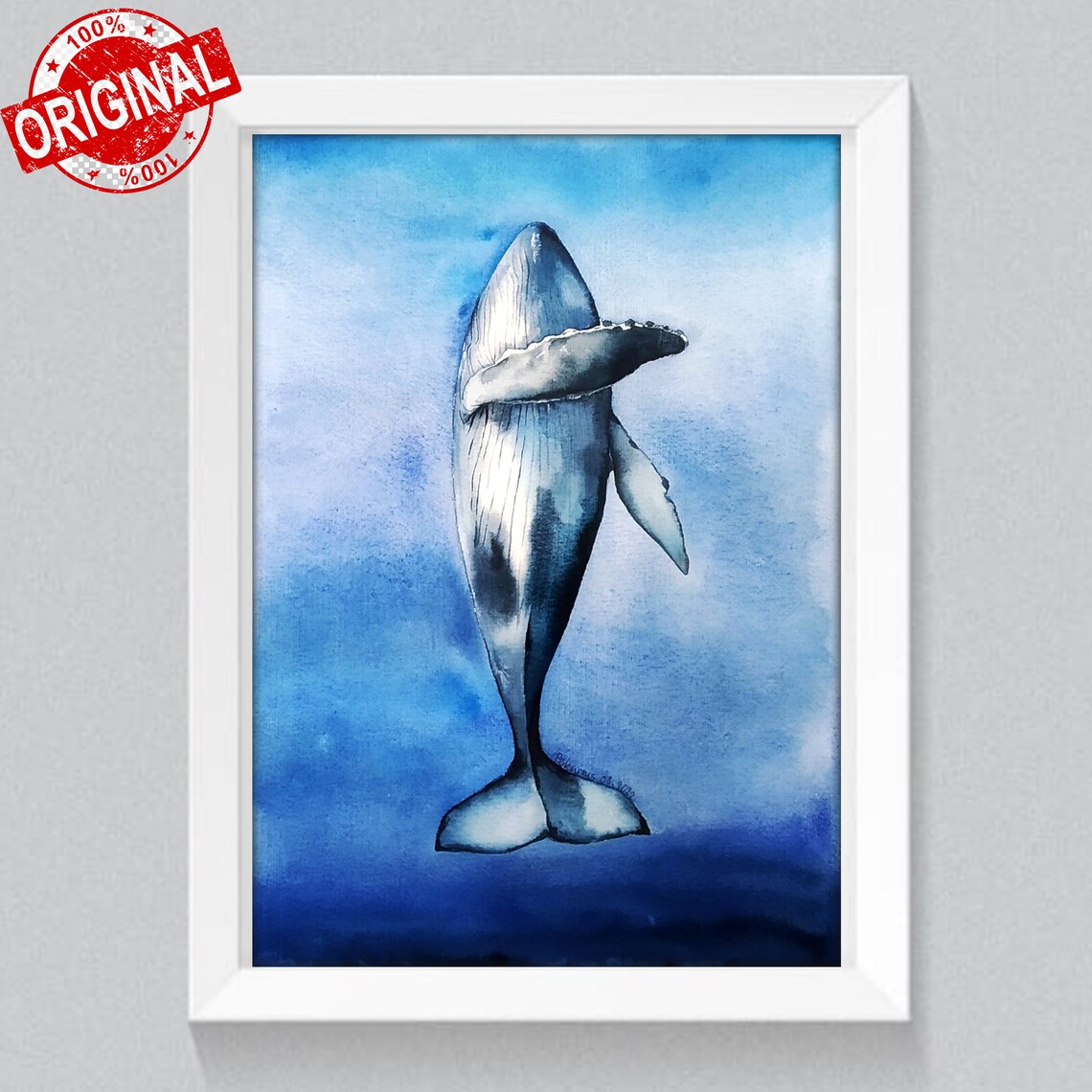 Blue Whale Watercolor Underwater Ocean Marine Life Scenic Poster - Image 5