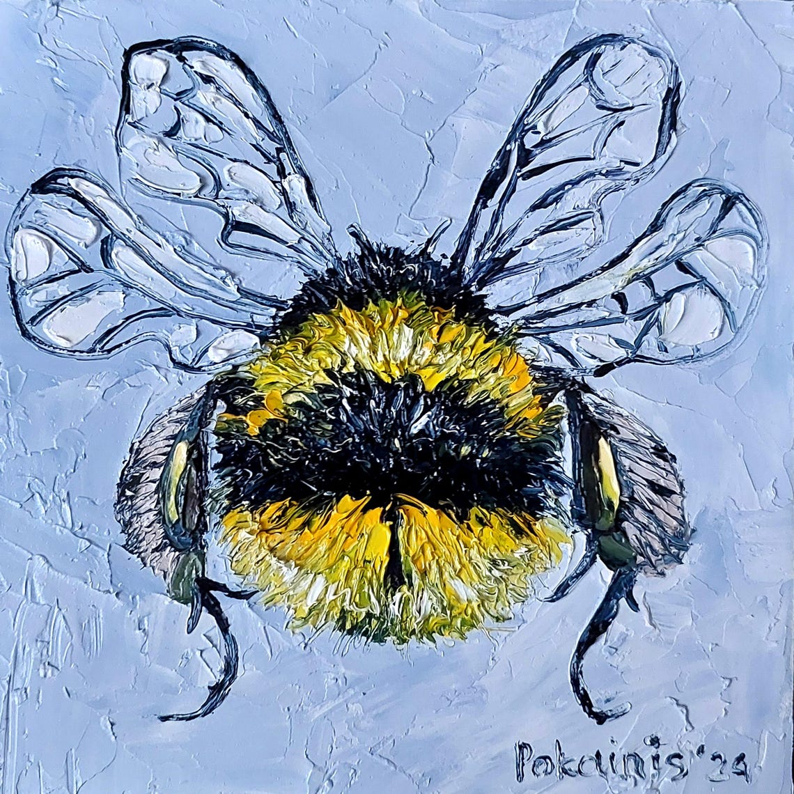 Bee Small Original Oil Painting Impasto Oil Painting Cute Bee Wall Art Kitchen Fine Art Bee Artwork Original Oil Art