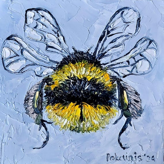 Bee Small Original Oil Painting Impasto Oil Painting Cute Bee Wall Art Kitchen Fine Art Bee Artwork Original Oil Art