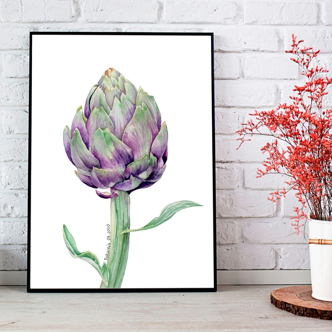 Original Watercolor Painting Vegetable Artichoke Artwork Artichoke Wall Art Friut Still Life Painting Food Artwork Kitchen Fine Art - Image 3