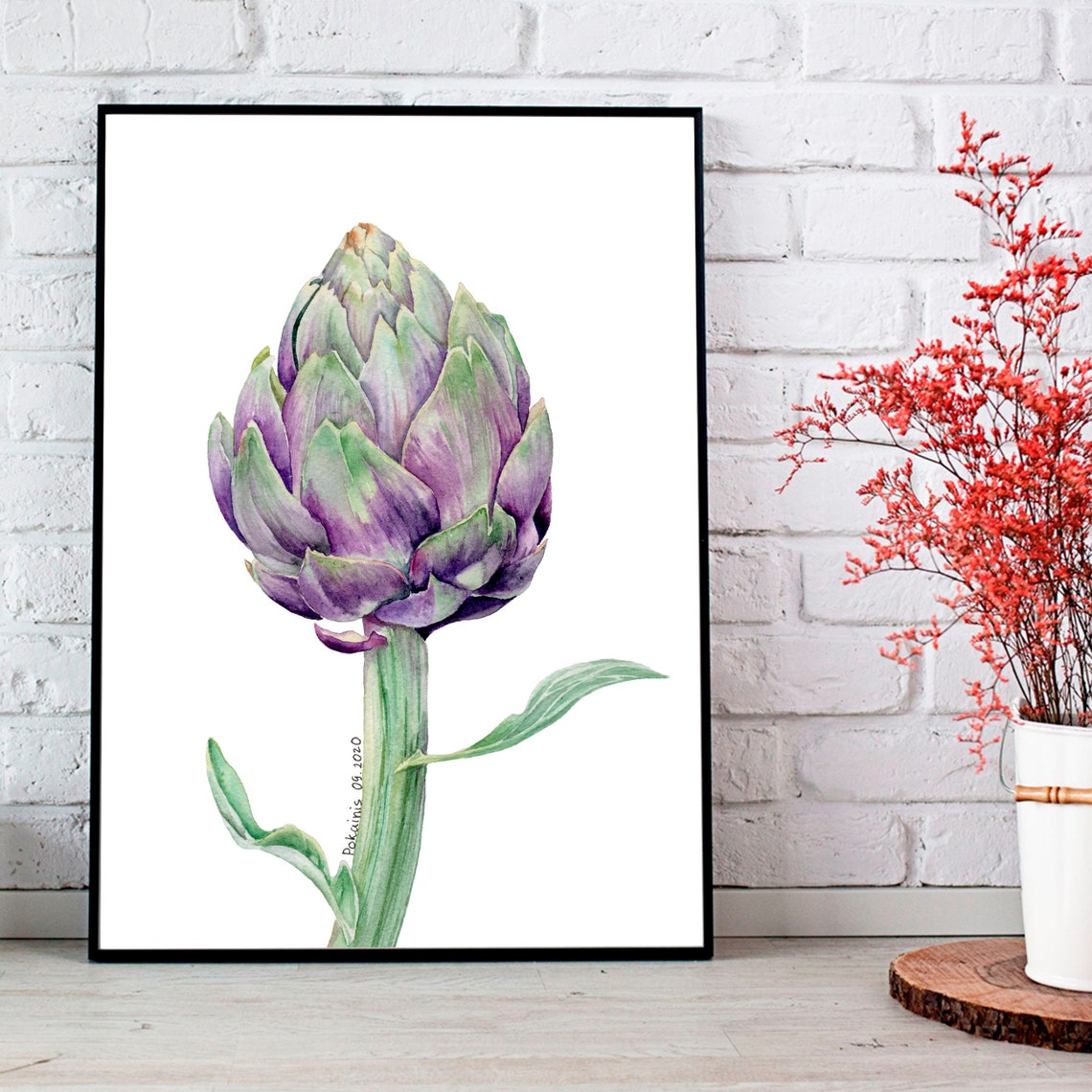 Purple Artichoke Botanical Study Watercolor Vegetable Wall Art - Image 3