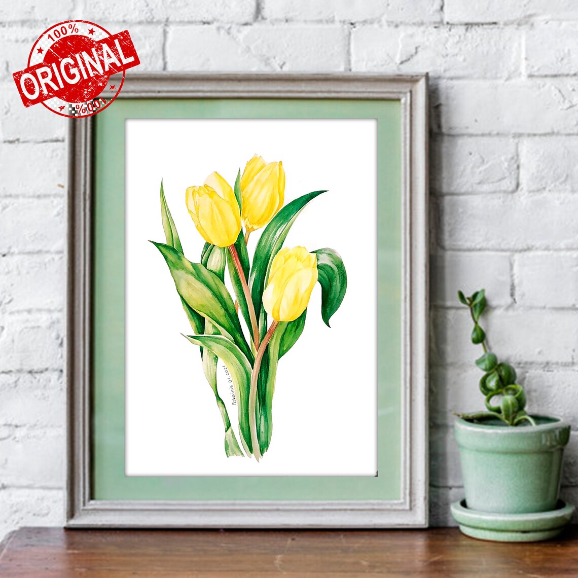 Yellow Tulips Watercolor Botanical Spring Flowers Art Poster - Image 2