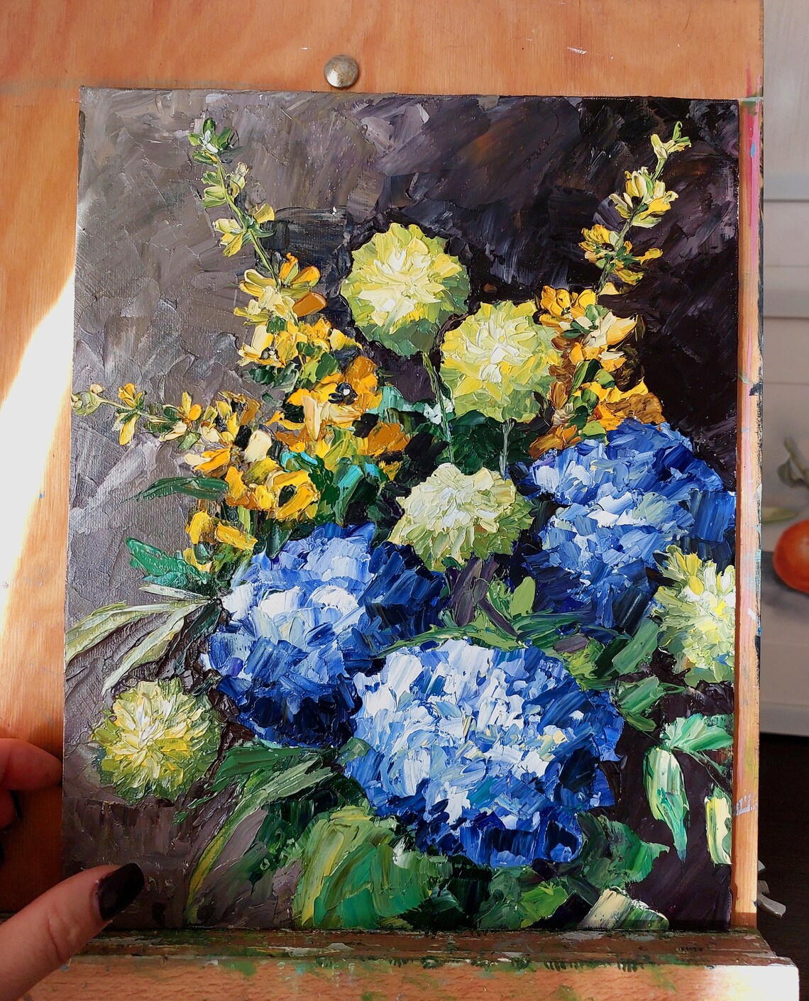 Blue Hydrangeas Impasto Oil Painting Bouquet Floral Art Poster - Image 2