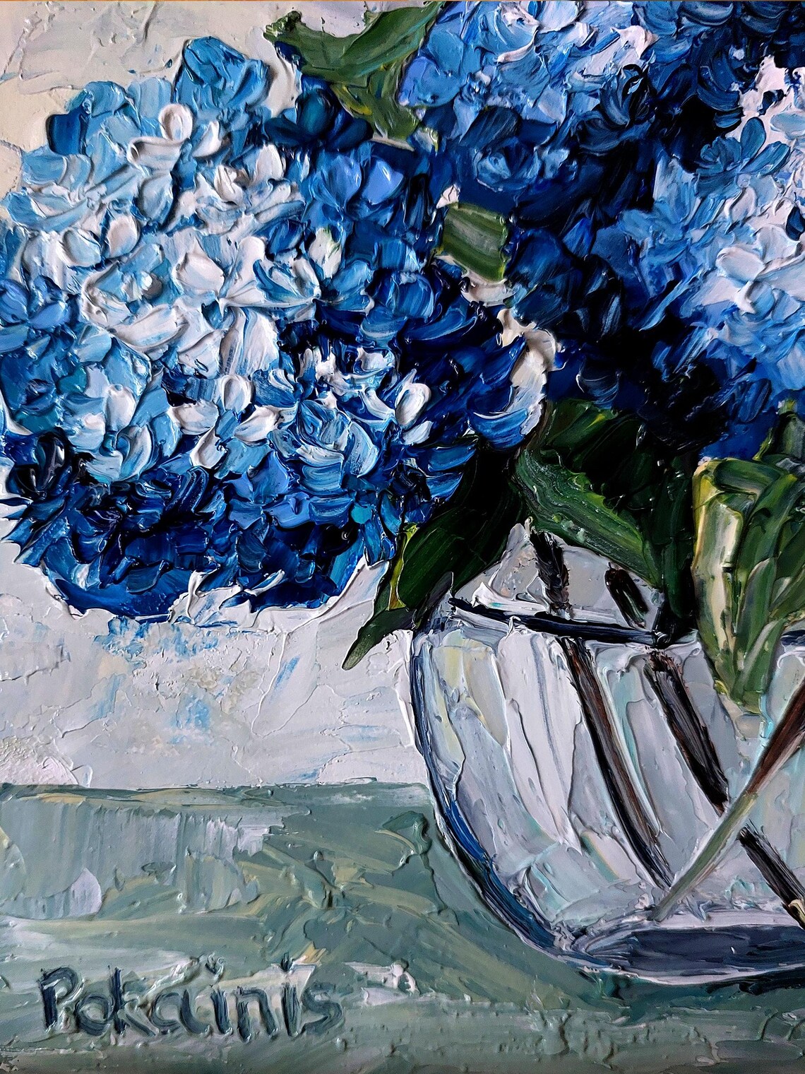 Hydrangea Floral Still Life, Botanical Oil Print - Image 4