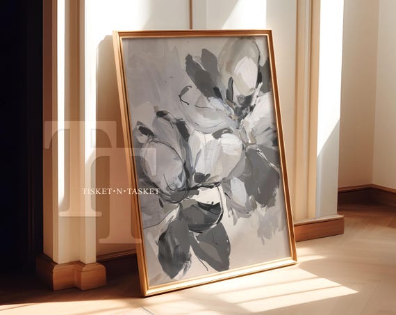 Grey Painted Abstract Flowers Print Wall Art