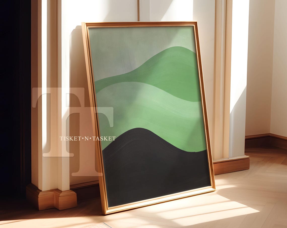 Green Black Minimalist Abstract Rolling Hills Modern Organic Wall Art
