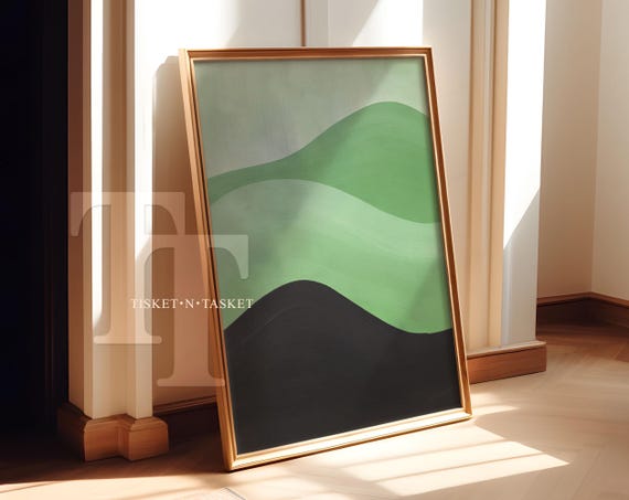 Green And Black Abstract Minimalist Painting Print Vertical Wall Art