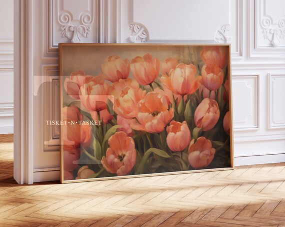 Pink Tulips Bloom Vintage Style Floral Oil Painting Art Print