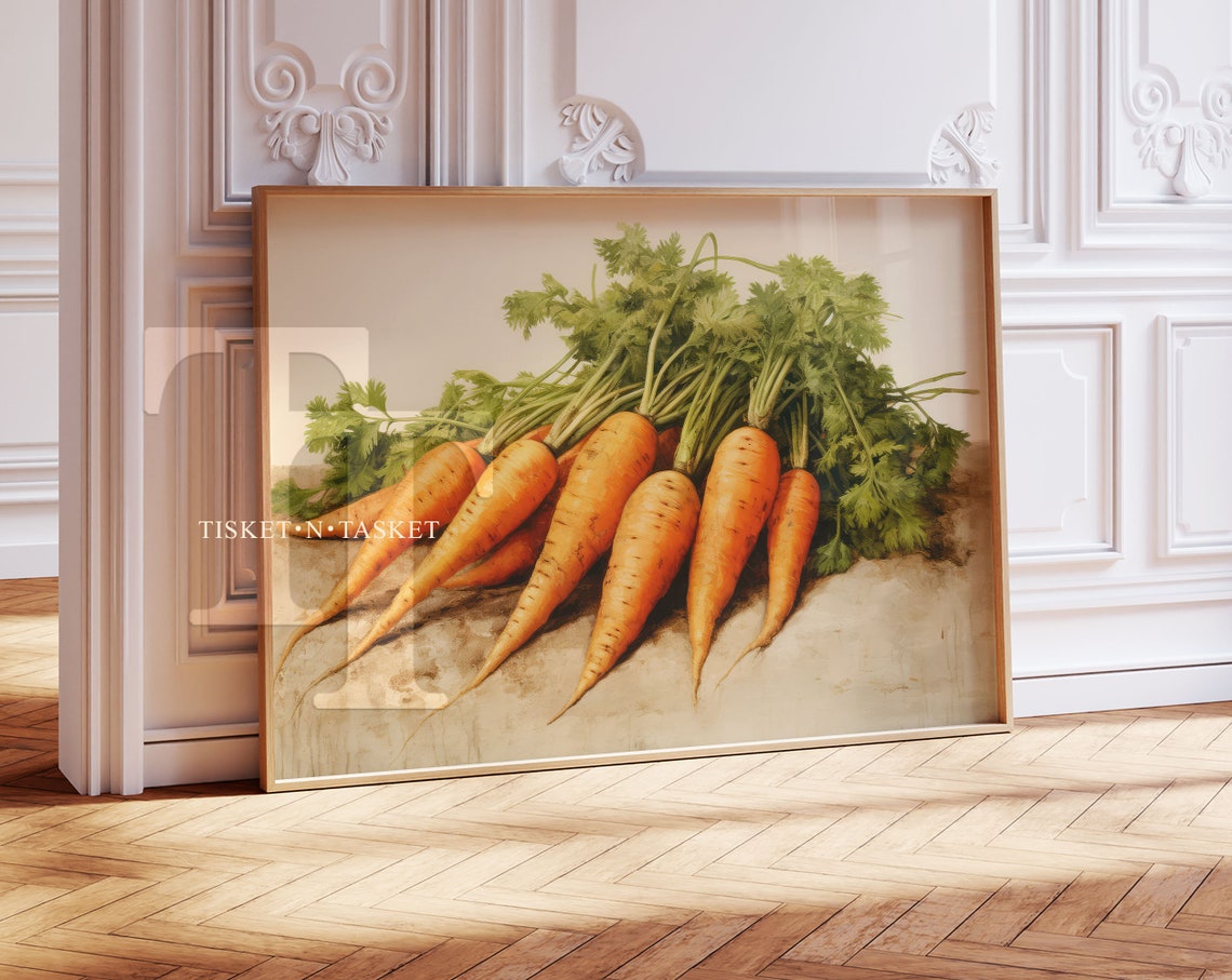 Garden Carrots Vintage Vegetable Painting Fresh Kitchen Wall Art