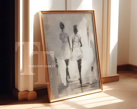 Two Women In Dresses Neutral Fashion Painting High Style Wall Art