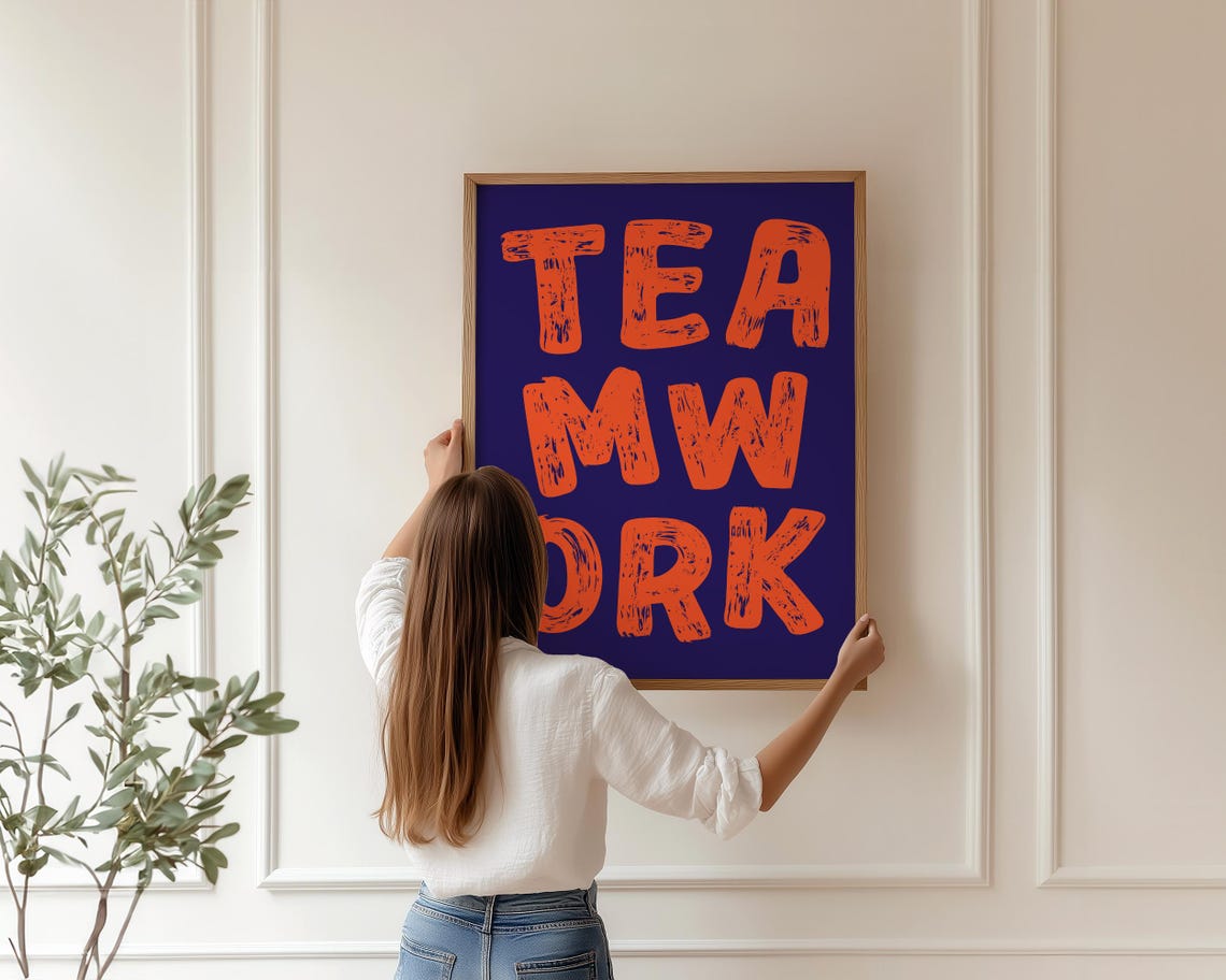 Teamwork Navy Blue Bold Brush Lettering Office Motivation Poster - Image 3