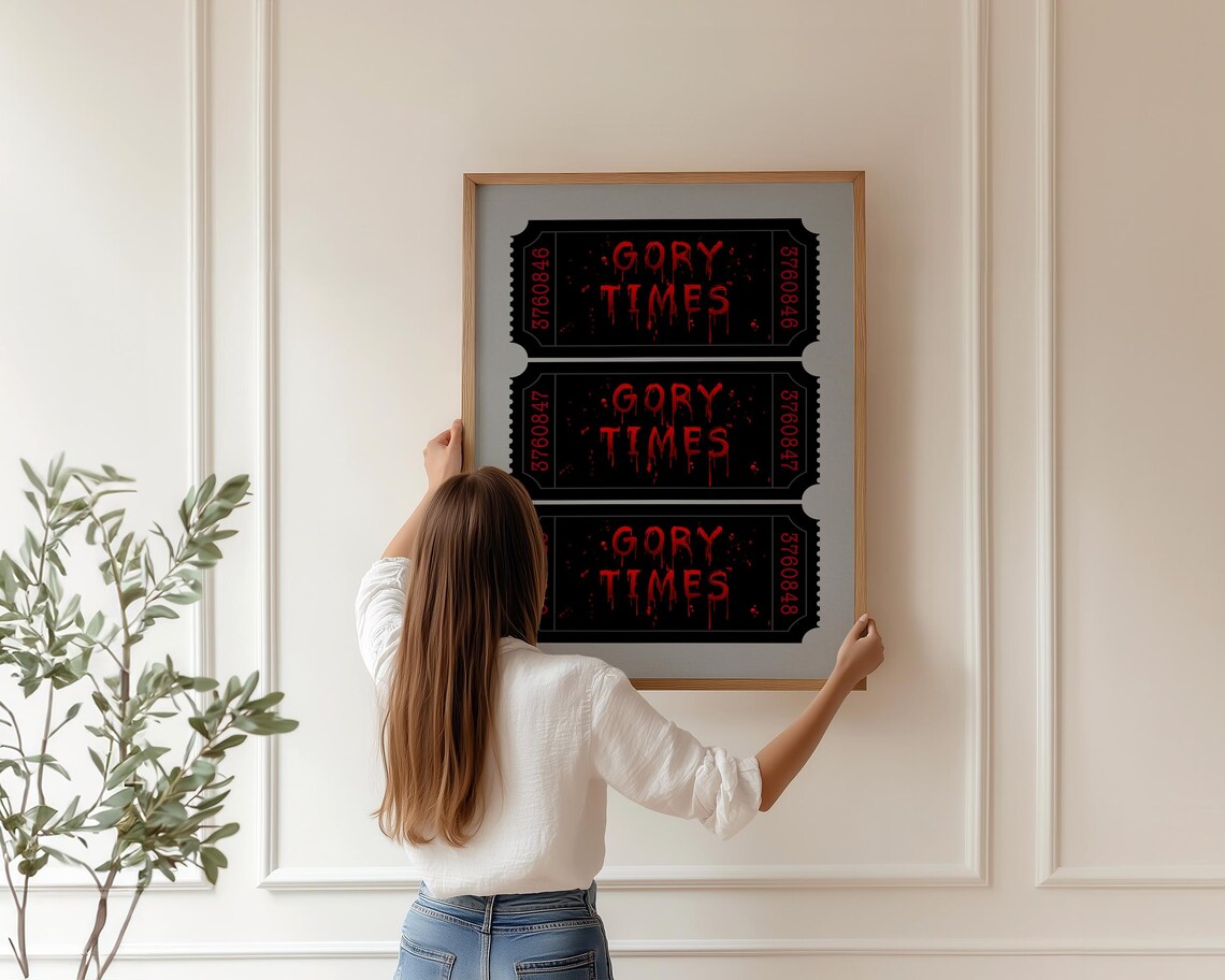 Gory Times Horror Ticket Stubs Bloody Spooky Halloween Wall Art - Image 2