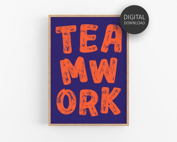 Motivational Teamwork Print Dopamine Decor Aesthetic Office Wall Art Trendy Preppy Desk Poster Purple And Orange Wall Art