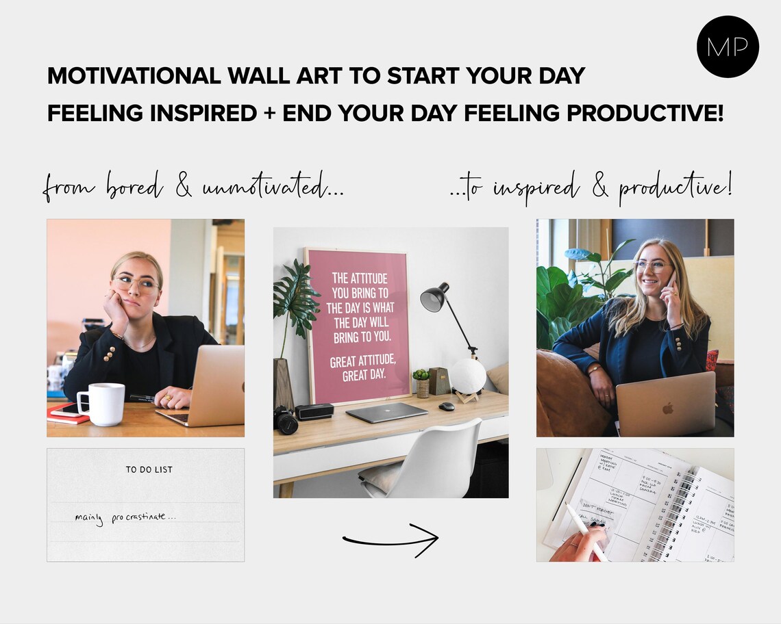 Great Attitude Great Day Mauve Pink Motivational Office Quote Poster - Image 3