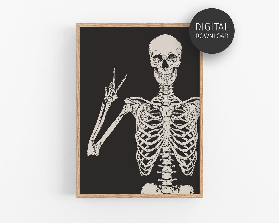 Funny Halloween Skeleton Peace Sign Art Print