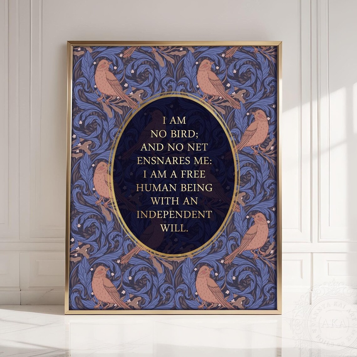 I Am No Bird Jane Eyre Quote Floral Vintage Style Gold Wall Art - Image 4
