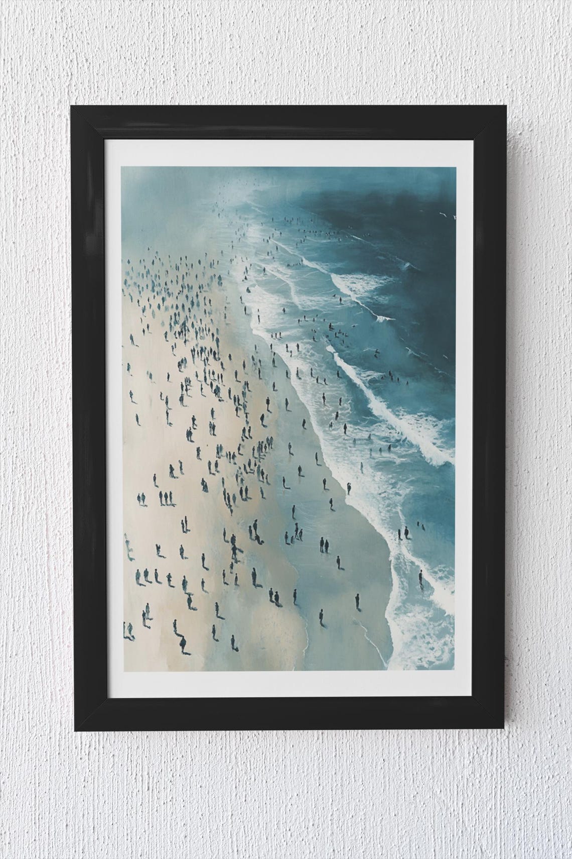 Aerial Crowded Beach Teal Waves Minimalist Coastal Photo Poster - Image 4