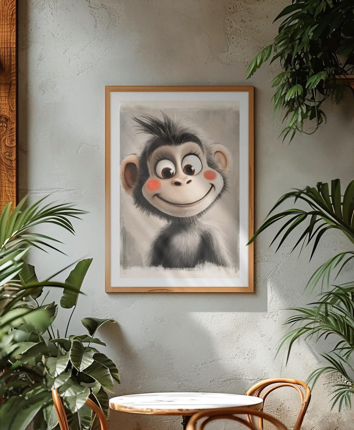 Cute Fluffy Baby Monkey Portrait Playful Nursery Animal Wall Art