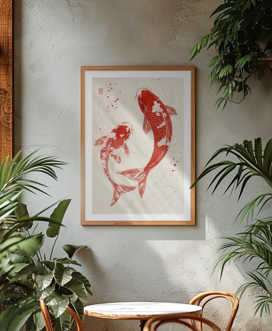 Two Red Koi Fish Yin Yang Traditional Japanese Ink Art Poster - Image 3