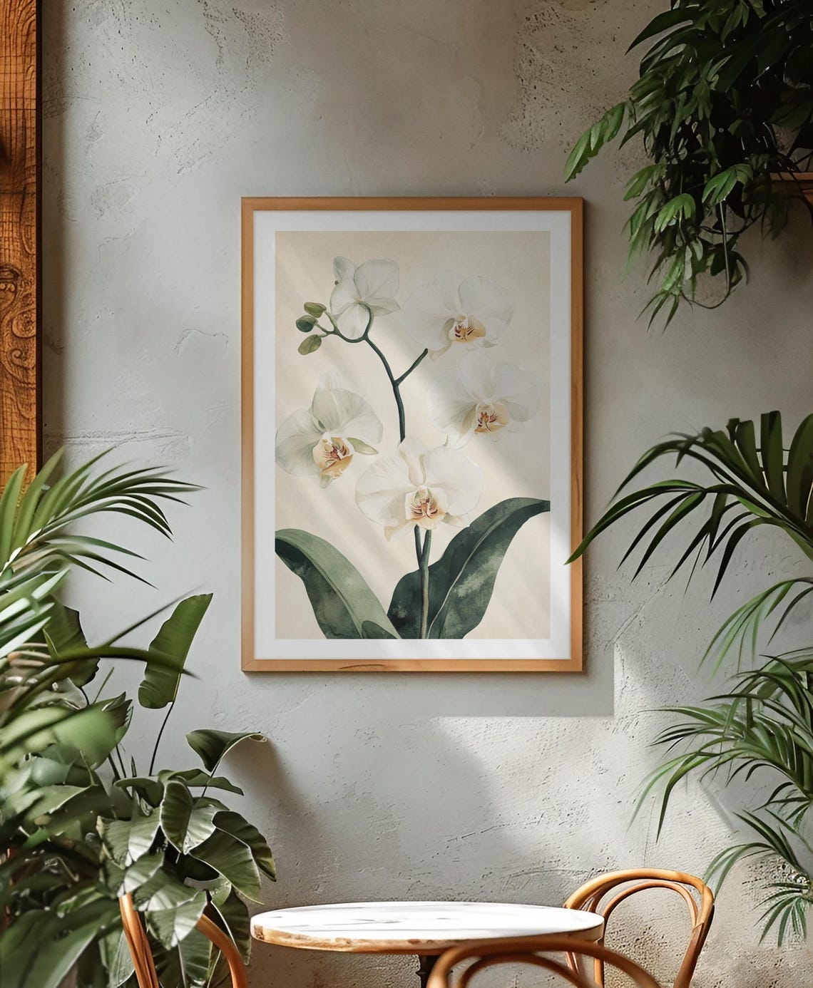 White Phalaenopsis Orchid Blooms Elegant Watercolor Floral Poster