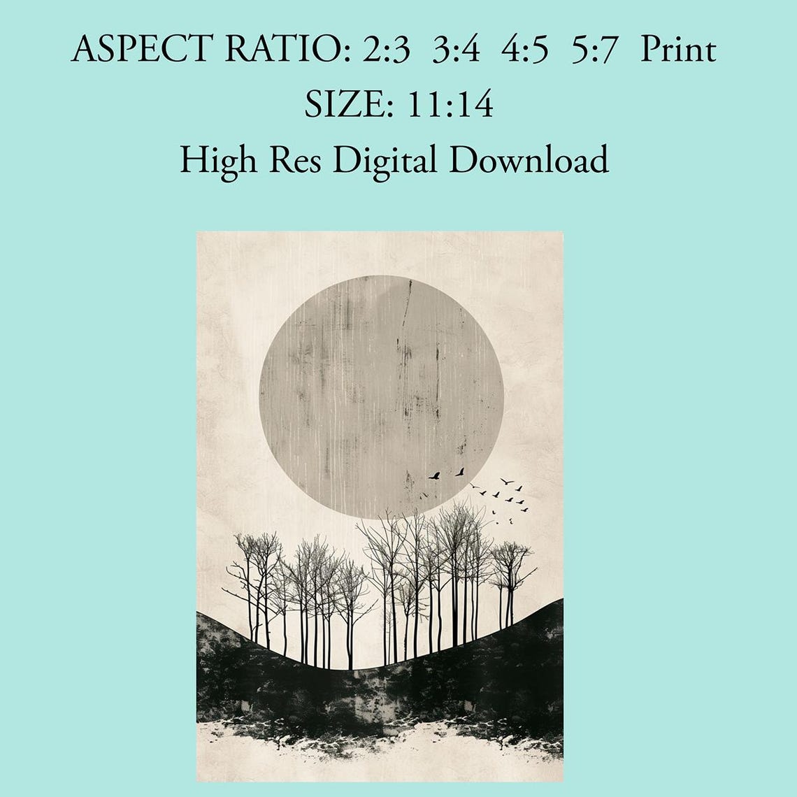Minimalist Sun And Trees Wall Art Print Monochromatic Nature Decor Abstract Modern Landscape Art Serene Home Decor - Image 4