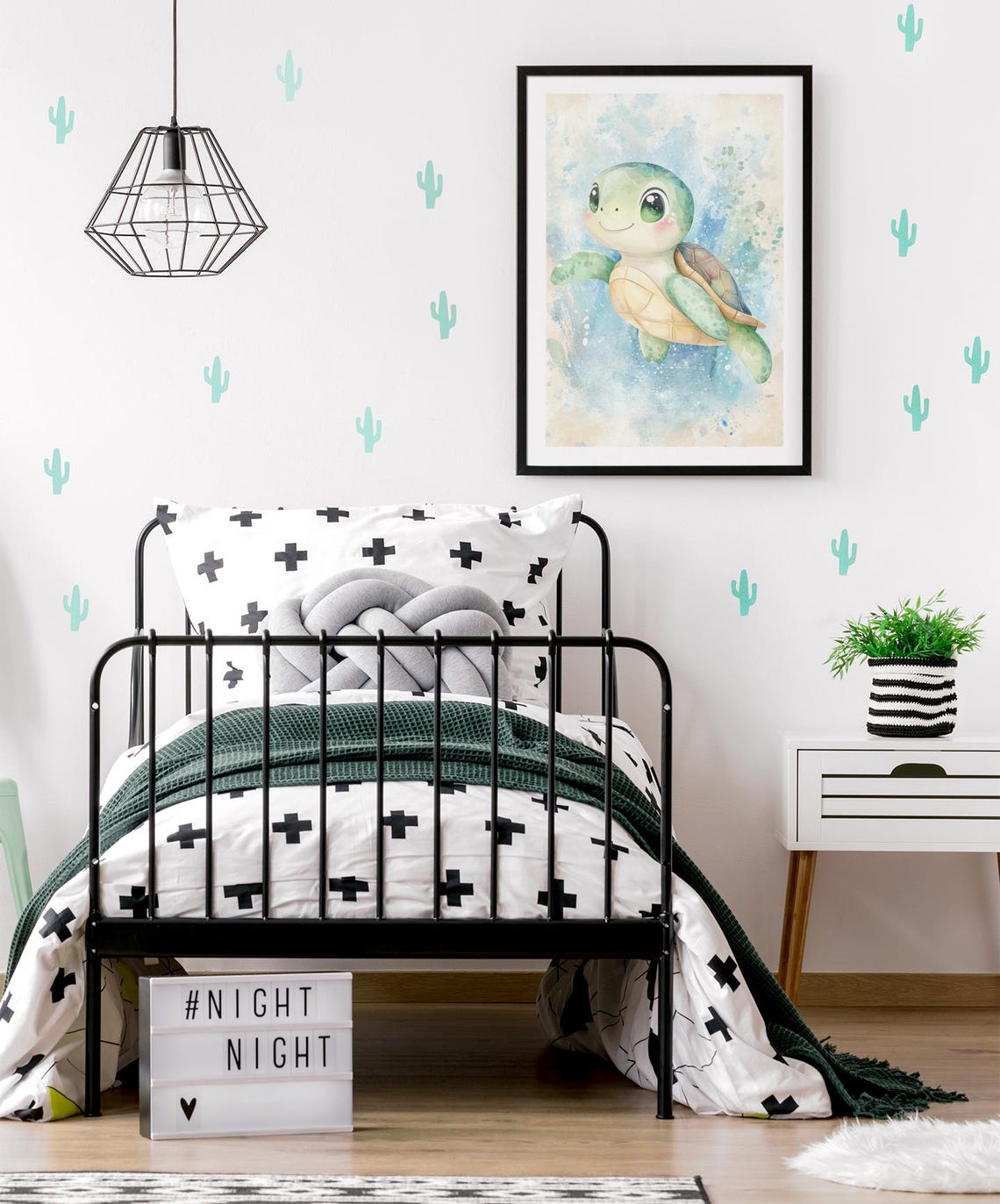 Cute Baby Sea Turtle Kawaii Watercolor Ocean Nursery Art Poster - Image 3