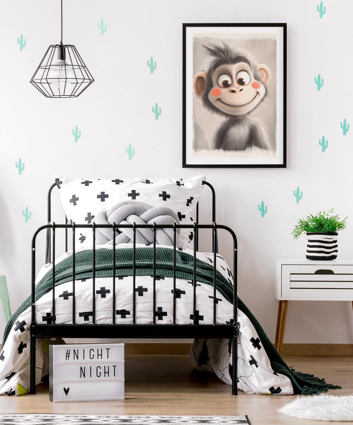 Cute Fluffy Baby Monkey Portrait Playful Nursery Animal Wall Art - Image 3