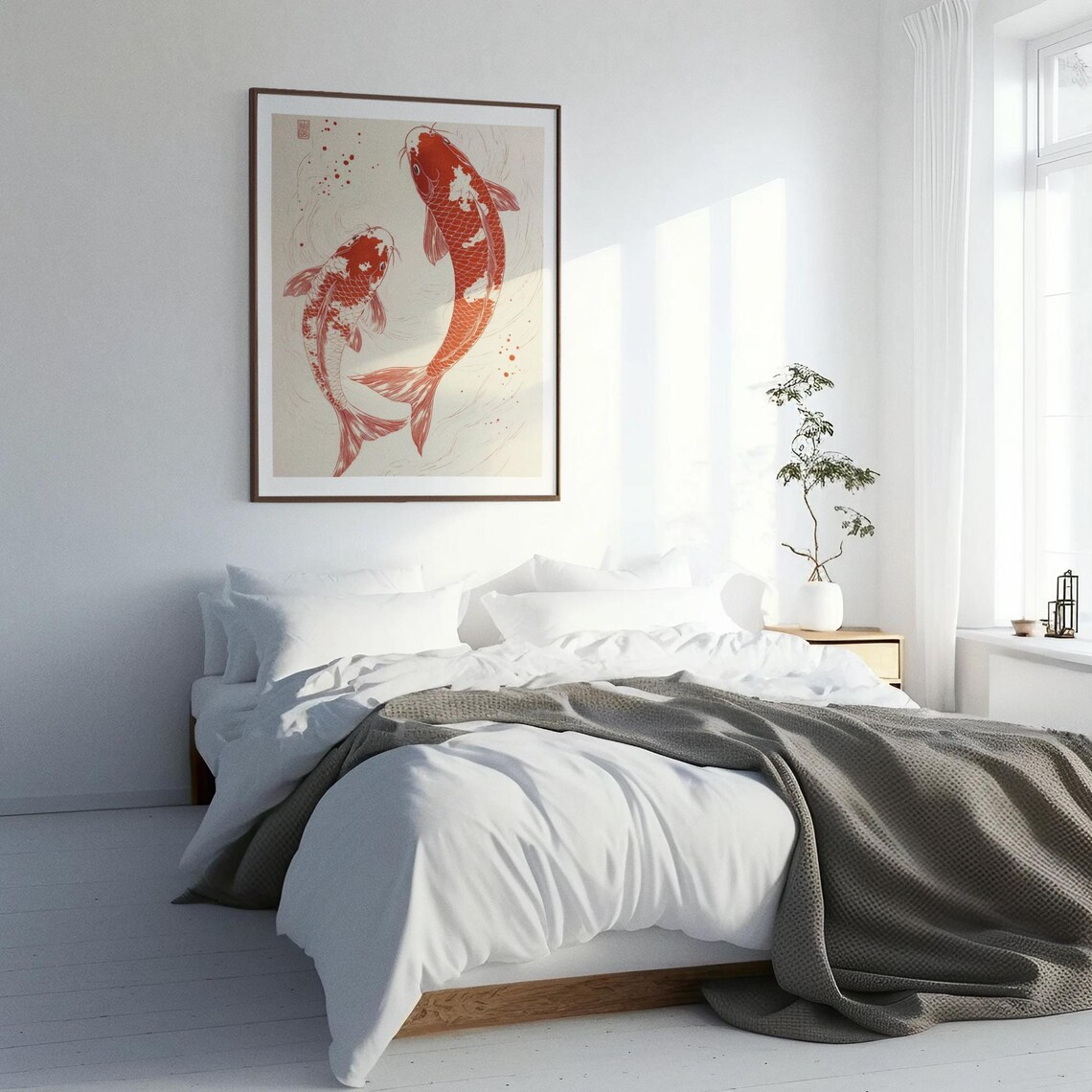 Two Red Koi Fish Yin Yang Traditional Japanese Ink Art Poster - Image 2