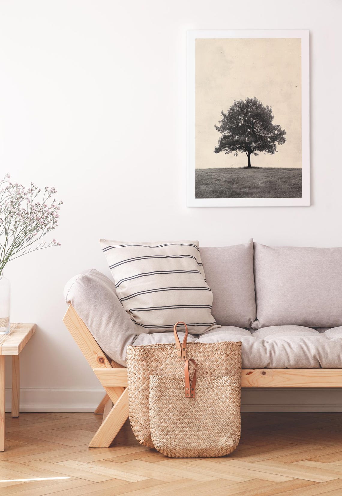 Tree Wall Art Print Solitary Tree Poster Minimalist Nature Decor Serene Landscape Art Field View Print - Image 3