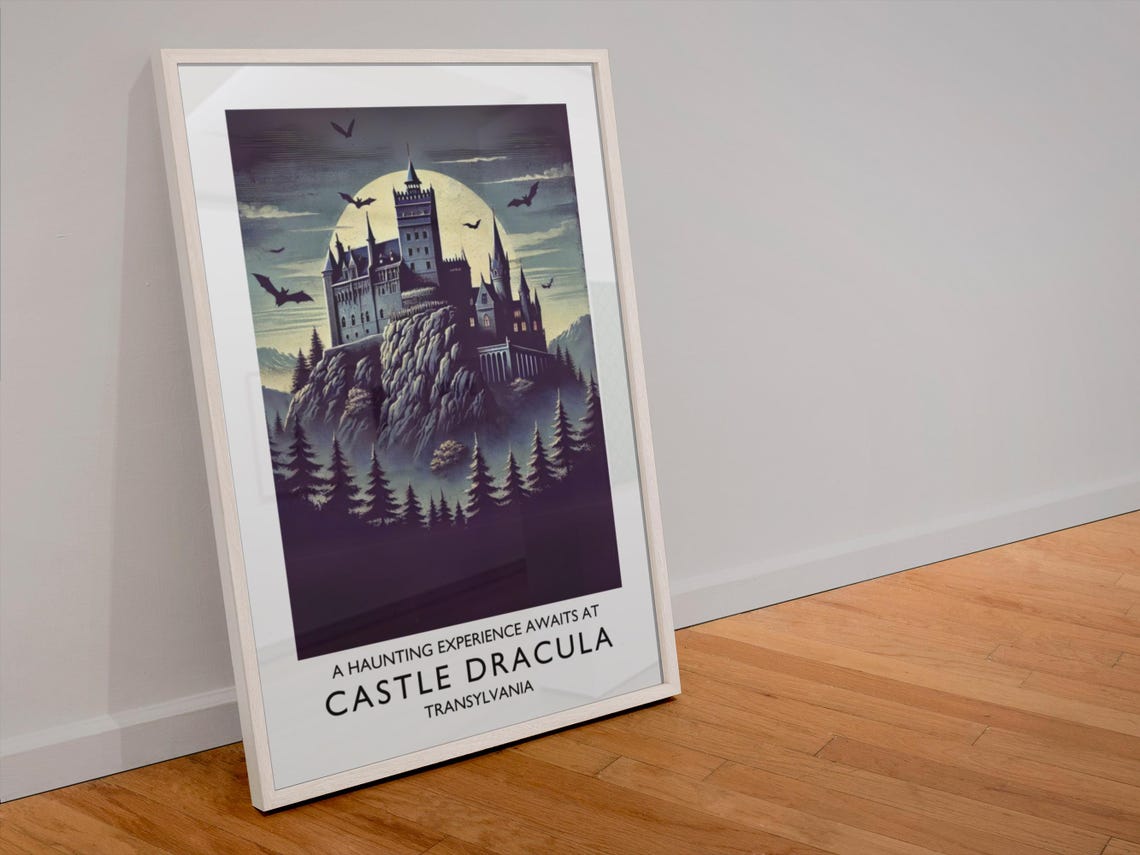 Castle Dracula Transylvania Full Moon Bats Gothic Horror Travel Poster - Image 2