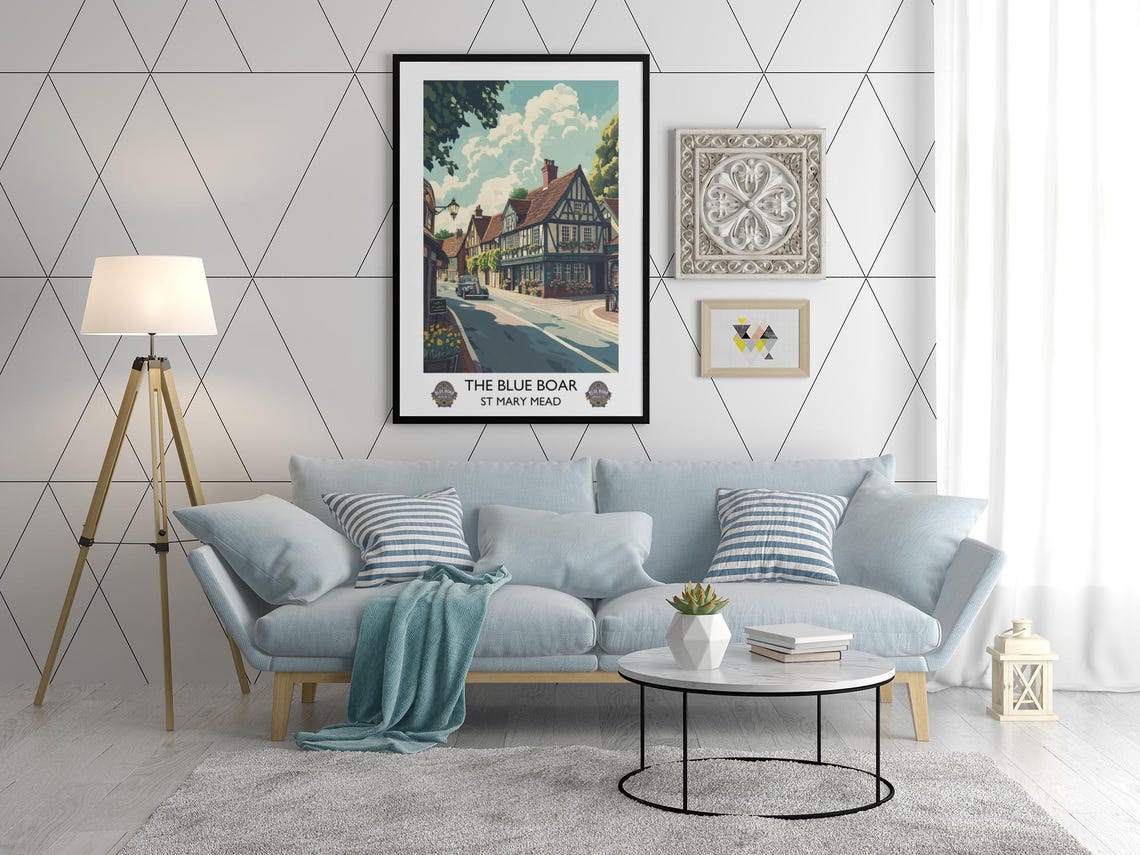 Blue Boar Pub St Mary Mead Village Street Vintage Car Classic Poster - Image 3