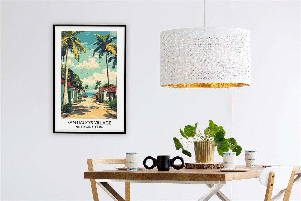 Santiago Village Near Havana Cuba Palm Street Vintage Travel Poster - Image 3