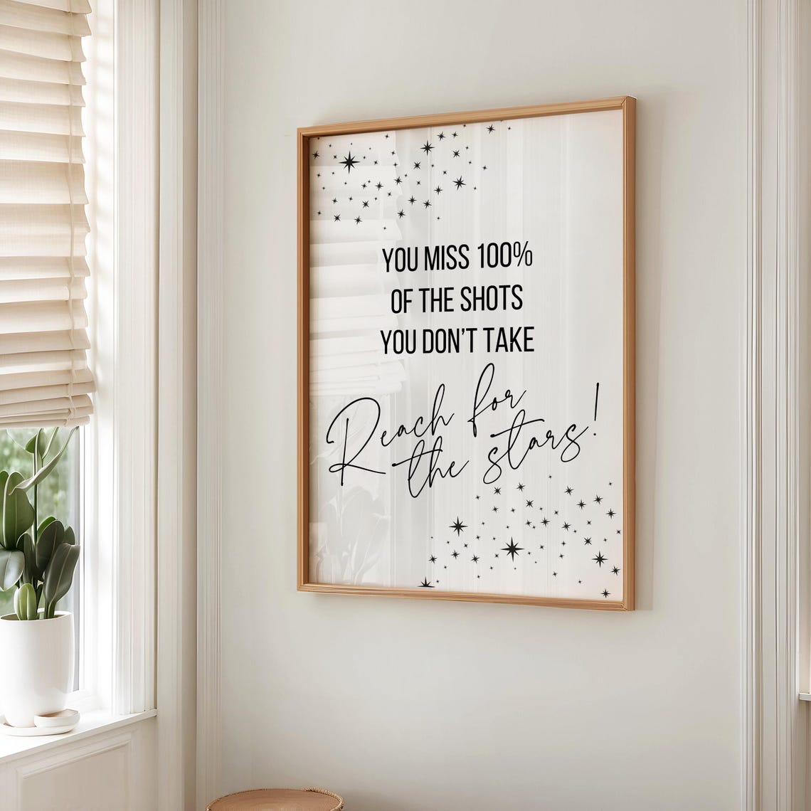 Motivational Art Reach For The Stars Inspirational Wall Art Typography Art Phrase Saying Art Decor