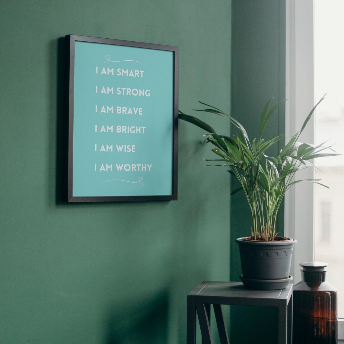 I Am Smart Strong Brave Affirmation Teal Background Quote Poster - Image 4