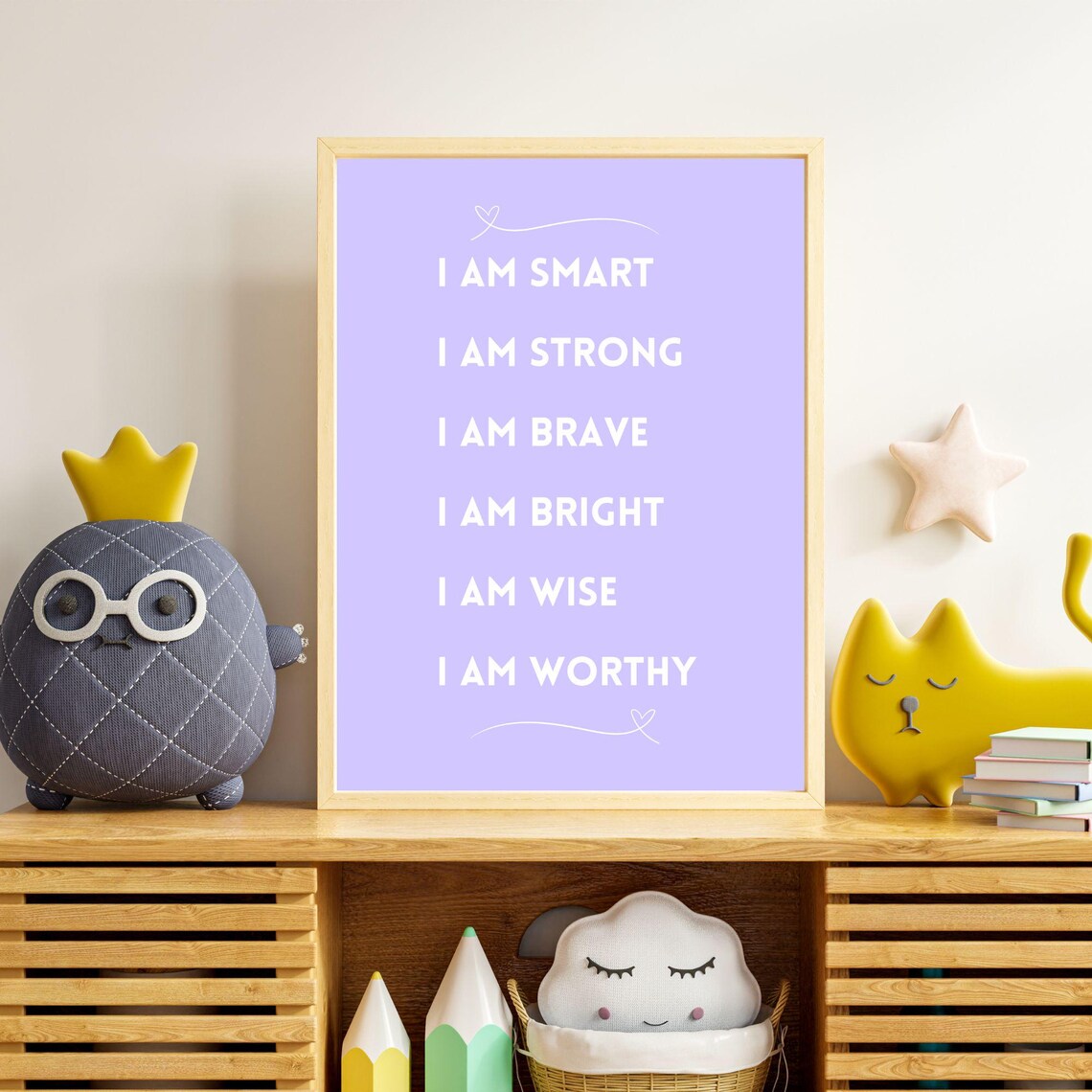 I Am Smart Strong Brave Affirmation Lavender Background Quote Poster - Image 2