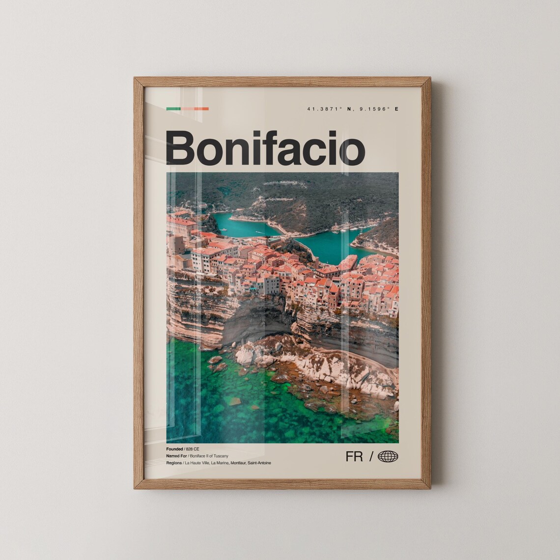 Bonifacio Corsica Cliffside Harbor Town Minimalist Travel Poster