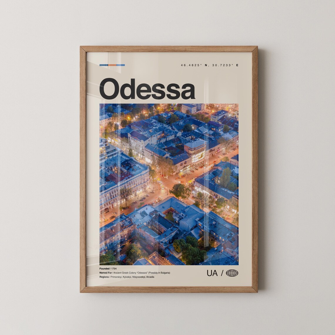 Odessa Ukraine Nighttime Aerial City Map Photo Travel Poster