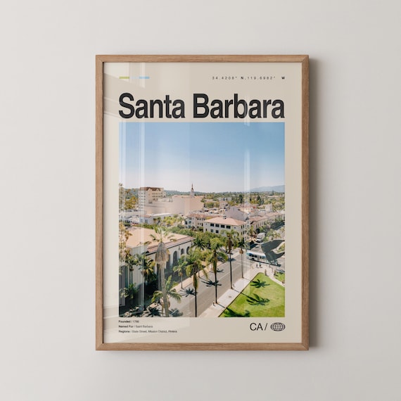 Santa Barbara Aerial Street View Palm Trees Mission Style Buildings Poster