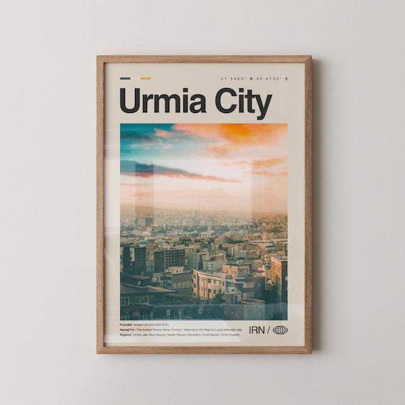 Urmia City Iran Sunset Skyline Minimal Urban Travel Photography Poster