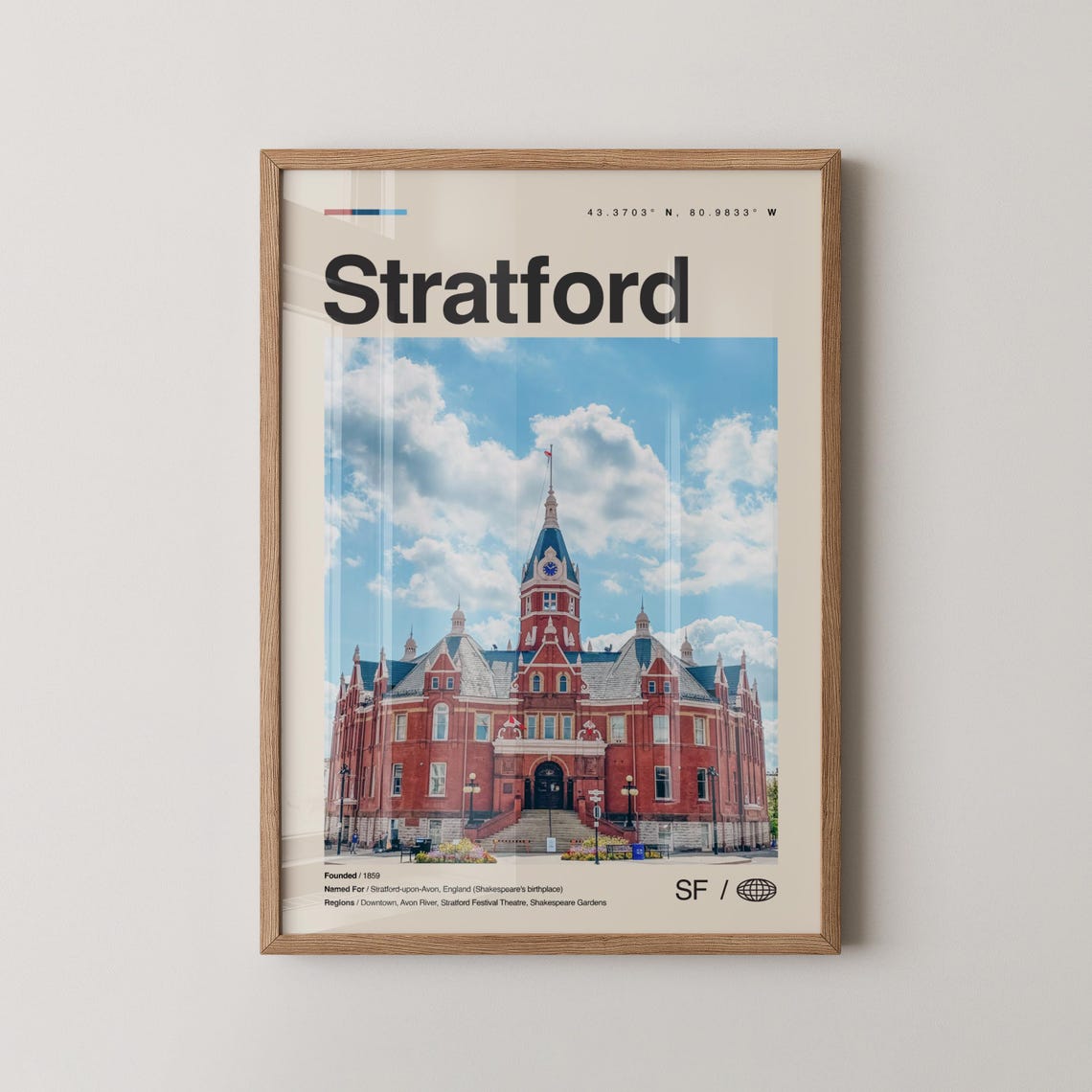 Stratford Ontario Victorian Red Brick City Hall Travel Poster