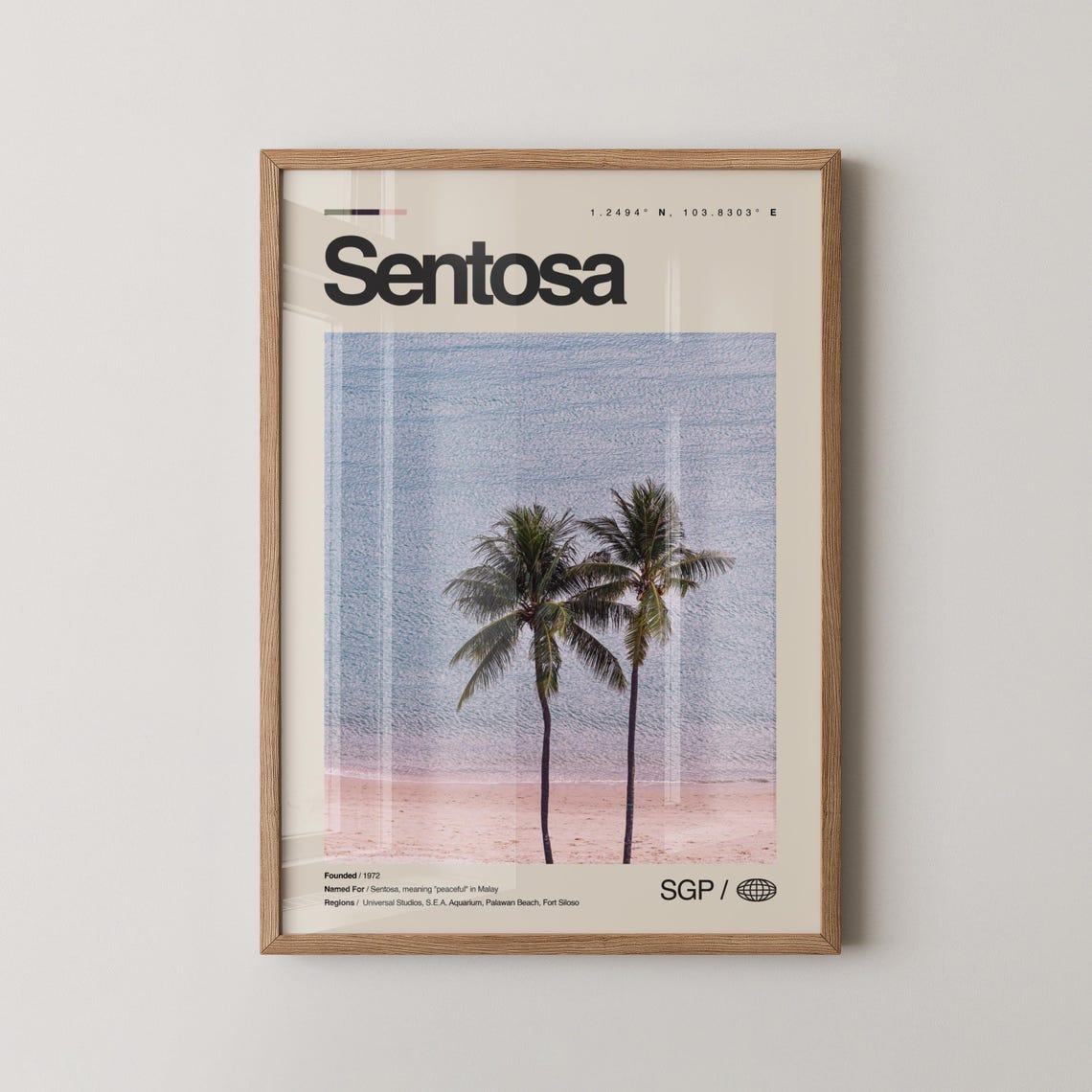 Sentosa Singapore Palm Trees Beach Tropical Sunset Travel Poster