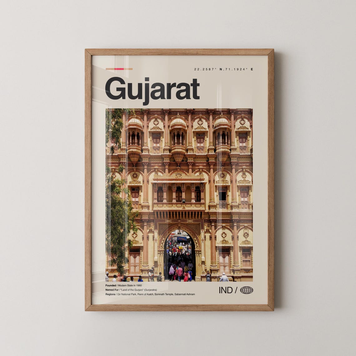 Gujarat India Ornate Carved Palace Gateway Heritage Travel Poster
